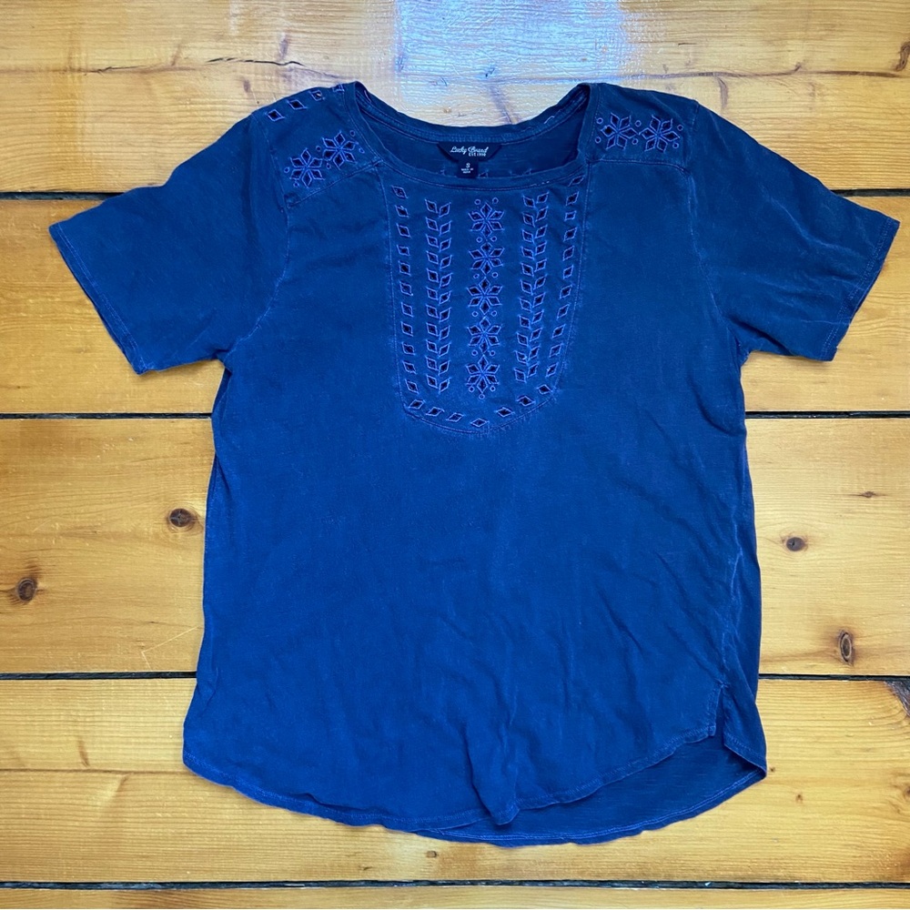 Lucky Brand Women's Blue Short Sleeve Top - Size Small - Boho